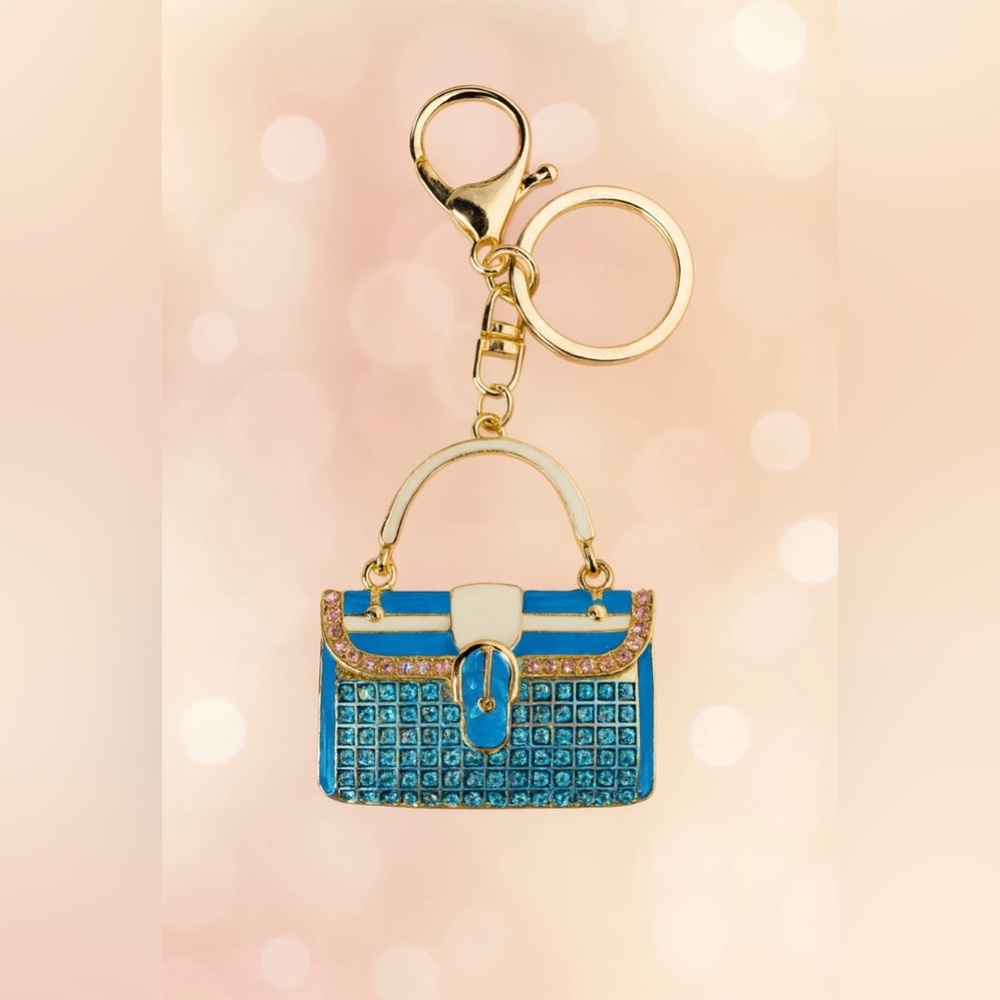 Bag Charm Keychain - Blue Rhinestone Luxury Handbag Purse Bag Charm Keychain